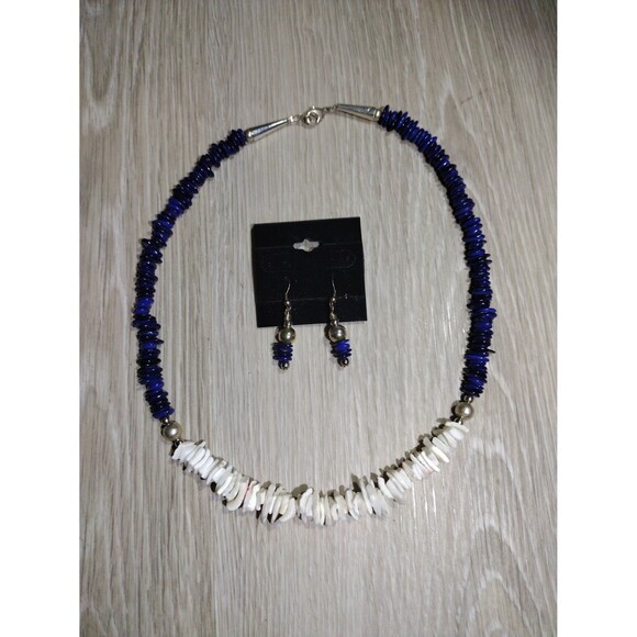 Blue & White Gem Stones Necklace & Earrings Set - Picture 1 of 3